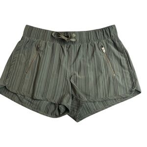 ATHLETA Green Striped Performance Drawstring‎ Zip Pocket Shorts - Size Small